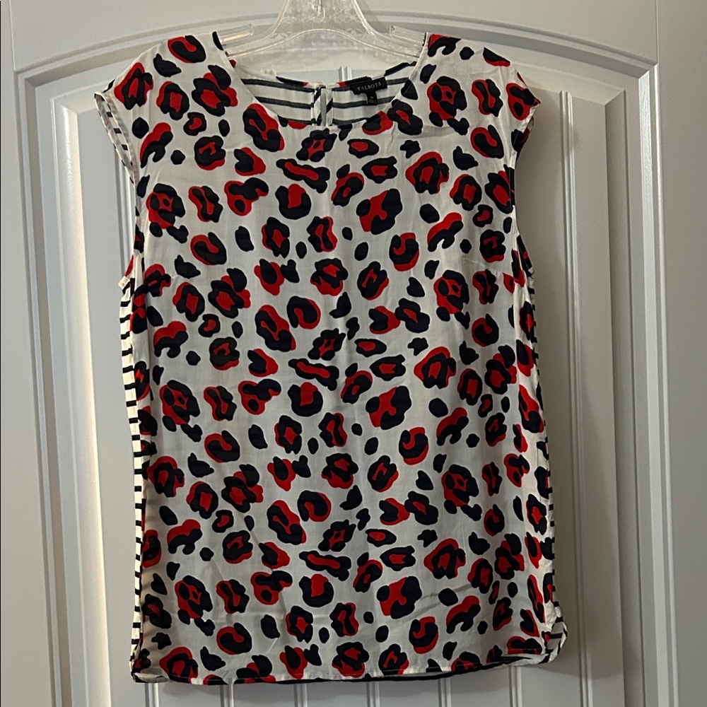 Talbots Red and Navy Leopard Print Blouse